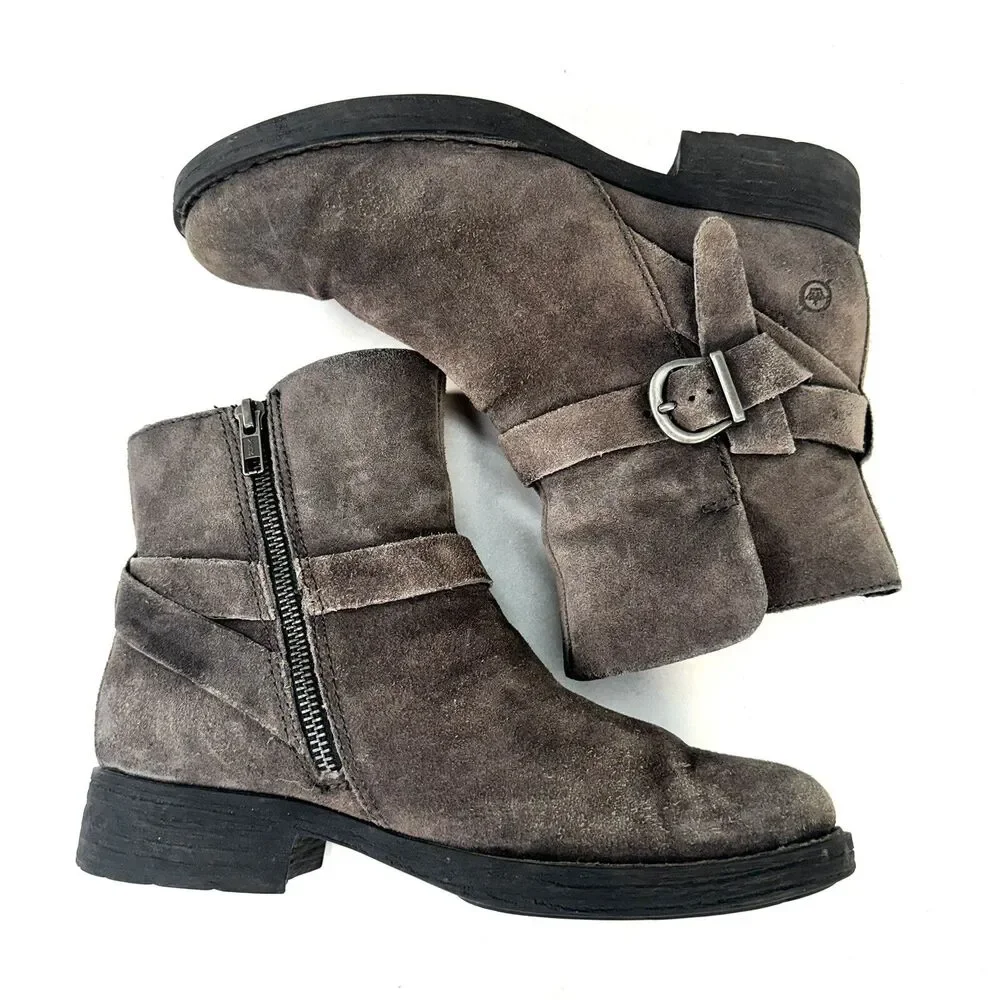 Born Womens Syd Taupe Grey Distressed 2 Suede Ankle Boots Womans Size 7 Size Zip